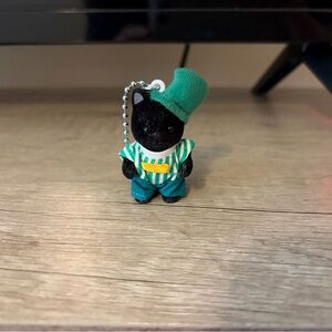 Black Cat Calico Critter Keychain with Green Outfit